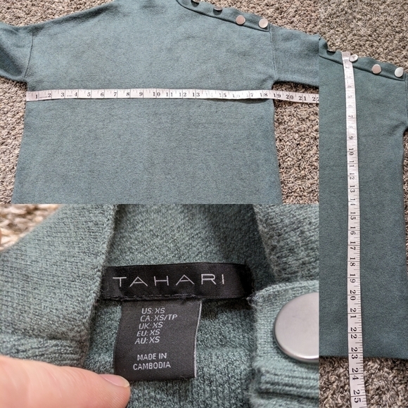 Tahari green/blue silver button accent long sleeve high neck sweater XS - Picture 10 of 10